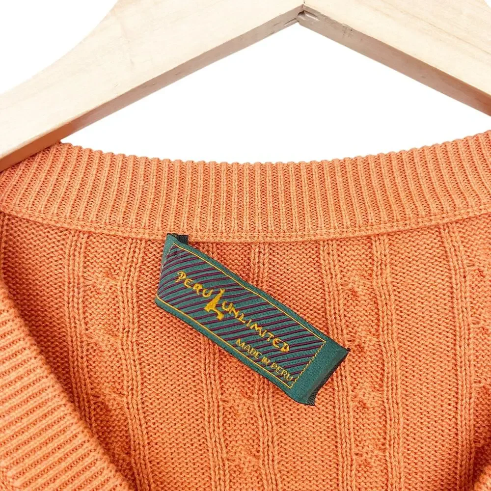 Peru Unlimited Orange Pima Cotton Cable Knit Sweater Sz XL